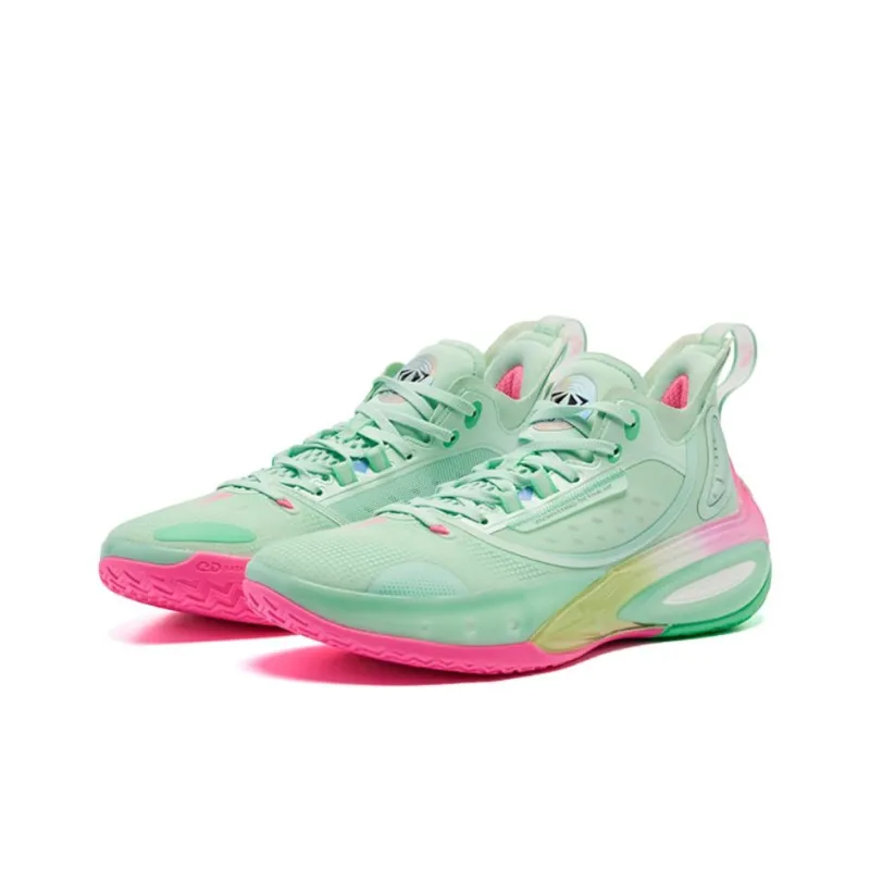 QIAODAN Venom Fang PRO 3.0 Basketball Shoes Men Mid Top Jade Hairpin Aurora Pink Green-1