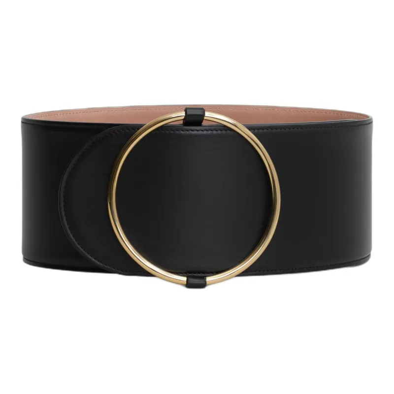 Alaia Calfskin Leather Belts Unisex Black Width 10CM-0