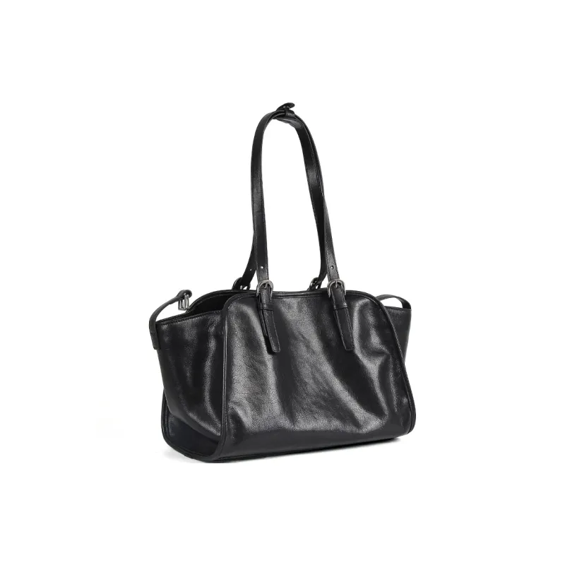YOCAMU Vegetable Tanned Cow Leather Shoulder Bag Regular Women's Coffee/Black-5