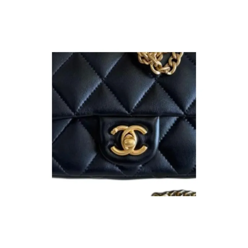 CHANEL Shiny Lambskin Crossbody Bag, Shoulder Bag Mini Women's Black-3