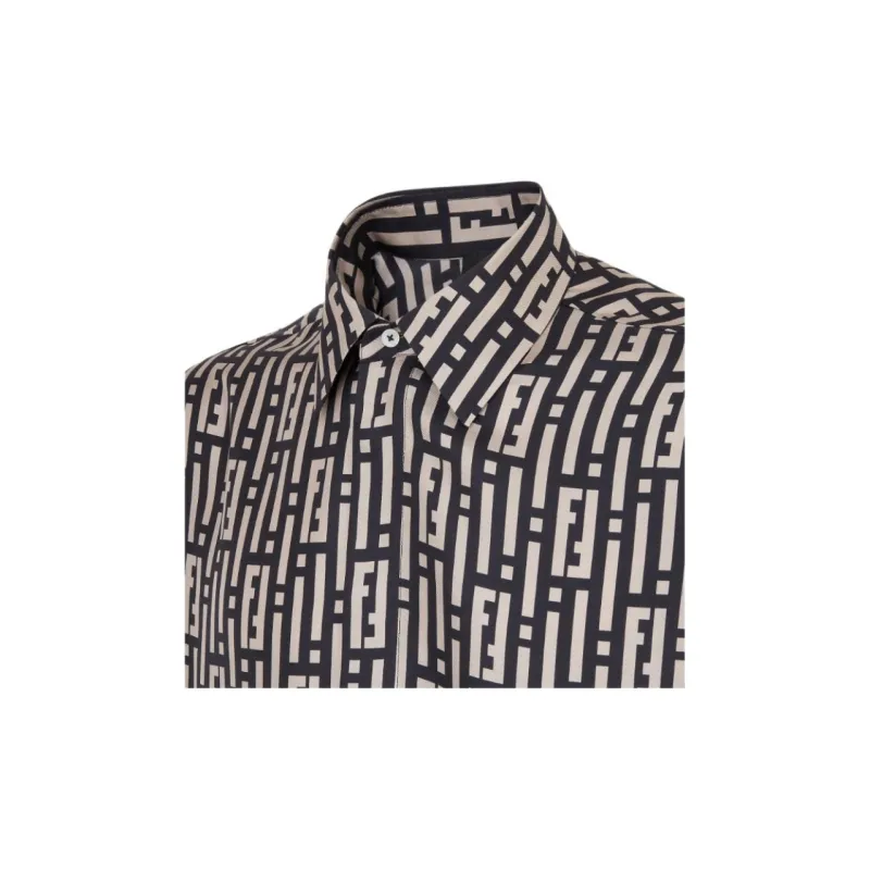 FENDI Monogrammed Collared Long Sleeved Shirt-6