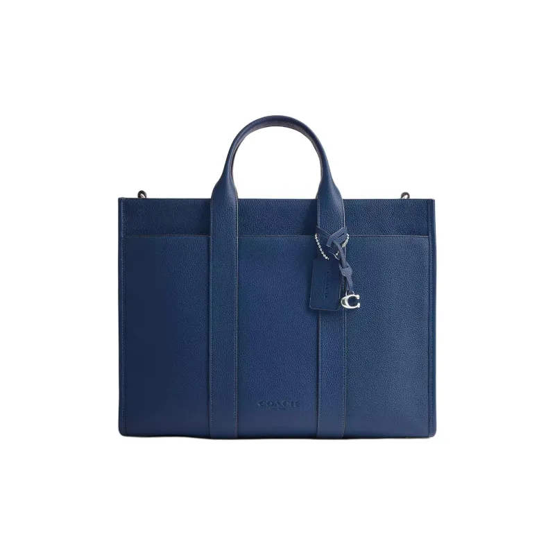 COACH Leather Tote Bag, Shopping Bag, Shoulder Bag, Crossbody Bag, Handbag Large Size Men's Dark Blue-0