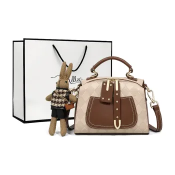 MILLIE'S Cow Leather Pillow Bag, Shoulder Bag, Crossbody Bag, Handbag Regular Women's Apricot & Coffee