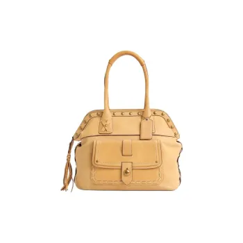 COACH Legacy Leather Handbag Regular Women's Brass & Natural