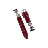 Black & White Diamond Burgundy Bamboo Pattern-Leather Strap