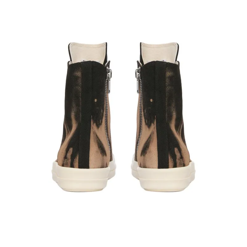 Rick Owens DRKSHDW Porterville High Top Canvas Shoes Men's White Brown Black-3