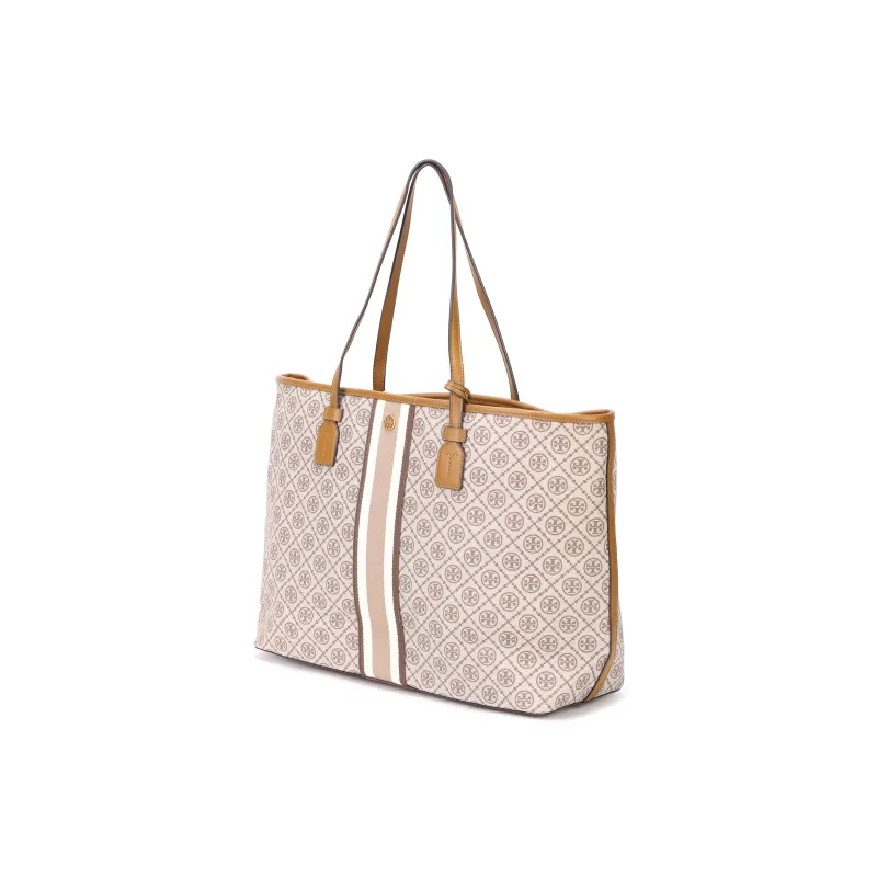 TORY BURCH TB T Monogram Coated Canvas Tote Bag Shopping Bag One Shoulder Handbag Small Size Women's Brown-1