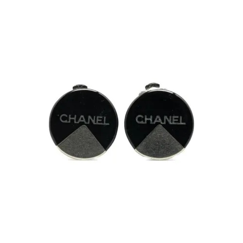 CHANEL Silver Clip-On Earrings Women's Black