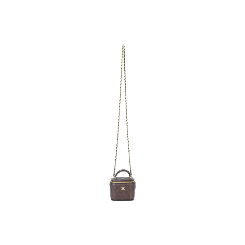 CHANEL Lambskin Box Bag, Handbag, Shoulder Bag, Crossbody Bag Mini Women's Dark Brown-0
