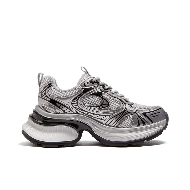 CAMEL Chunky Sneakers Women's Low Top Gray Silver/Beige Gray/Gun Black-2