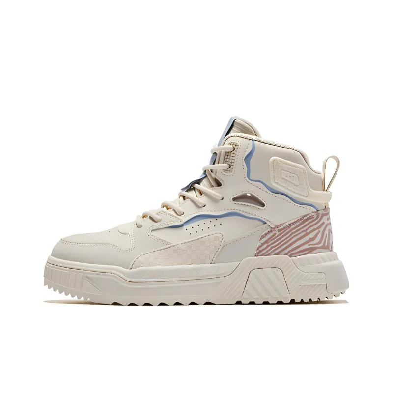 QIAODAN White Tiger 2.0 Anti-Slip Wear-Resistant High-Top Skateboard Shoes Women's White Brown-0