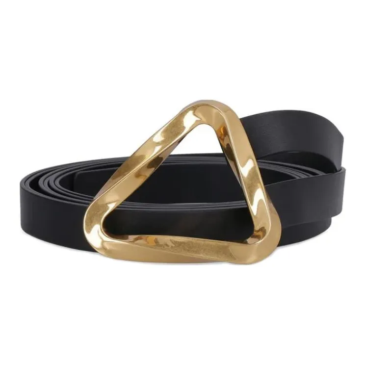 Bottega Veneta Calfskin Leather Belts Women's Black Width 5cm-0