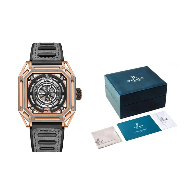 OBLVLO Automatic Mechanical Movement Watch Men's Watches Cut Out Dial-14