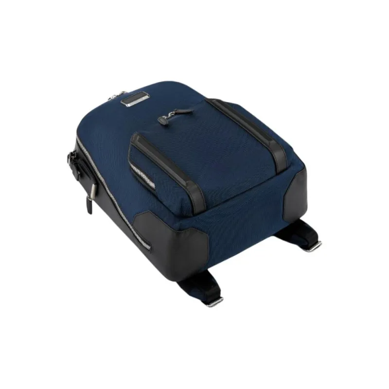 TUMI Leather Backpack Unisex Marine Blue & Black-4