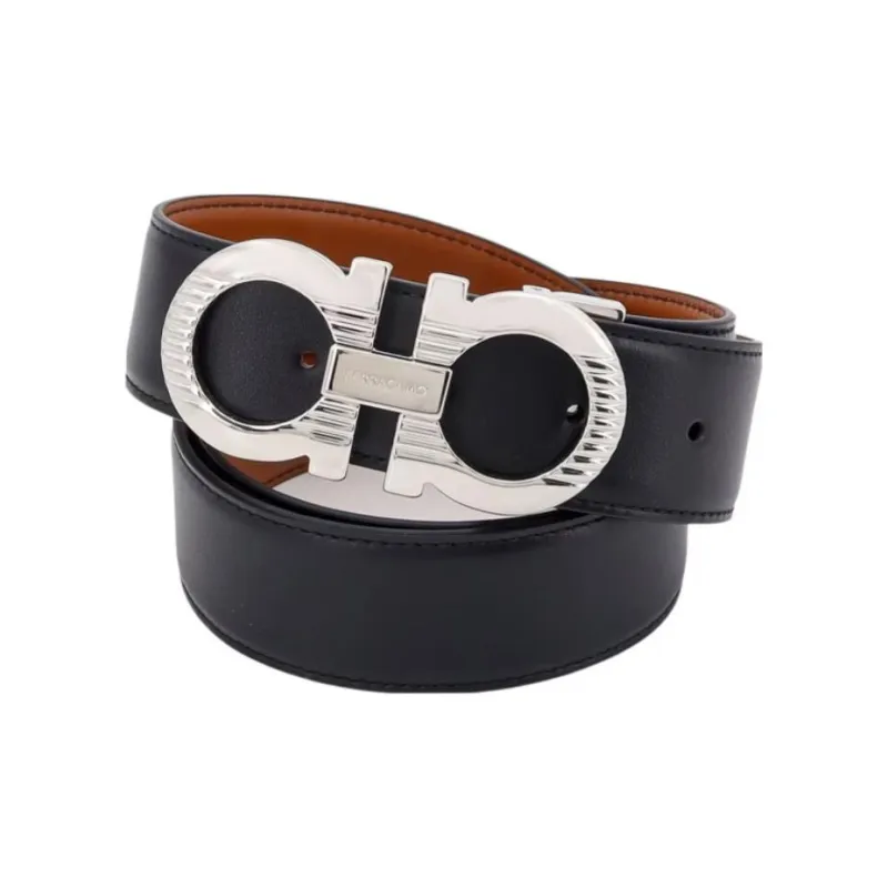 FERRAGAMO Cow Leather Leather Belts Men's Black Width  3.5cm-3