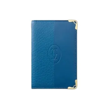 CARTIER Calfskin Card Clip Card Holder Women's Capri Island Blue