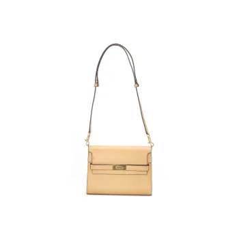 TORY BURCH Lee Radziwill Cow Leather Envelope Bag, Crossbody Bag, Shoulder Bag Women's Walnut White