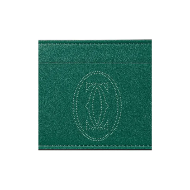 CARTIER Must De Cartier Cow Leather Card Holder Women's Leaf Green-3