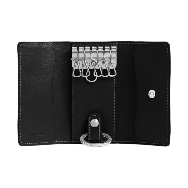COACH Grained Leather Key Pouch Mini Men's Black-1
