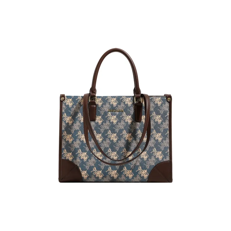 H YXIANG Microfiber Synthetic Leather Tote Bag Shopping Bag Handbag Women's Blue-0