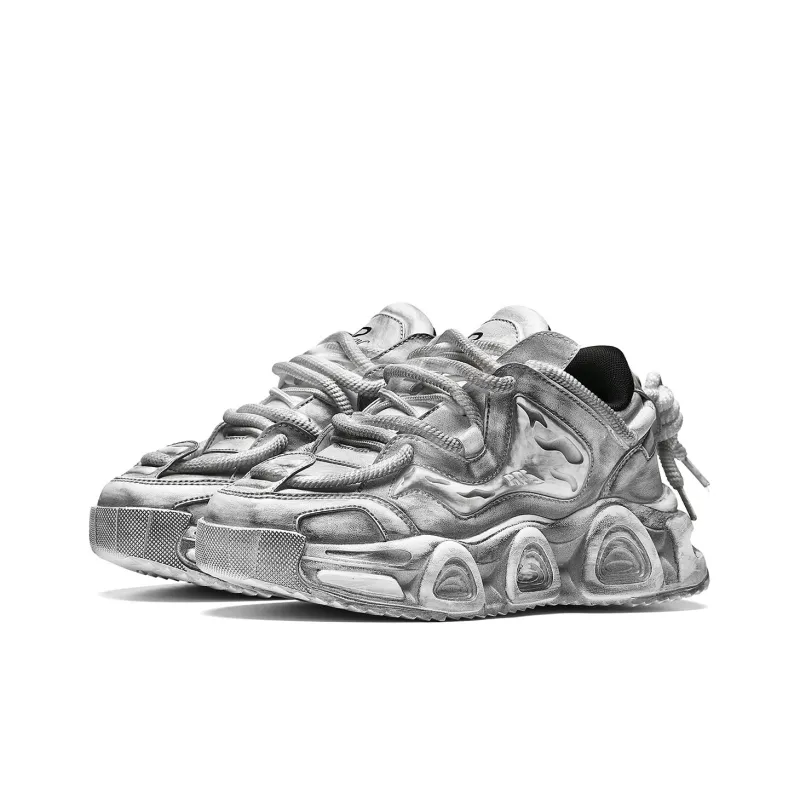 REPUSEN Anti-Slip And Wear-Resistant Height Increasing Low-Top Chunky Sneakers Unisex White Gray-1