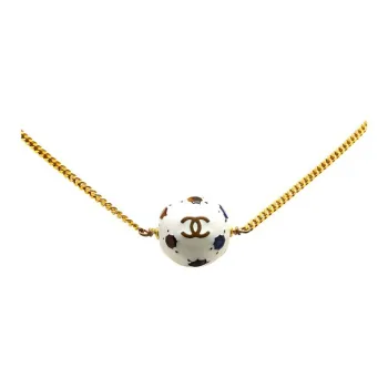 CHANEL 1998 Plated Enamel Cc Socker Ball Pendant Costume Necklace