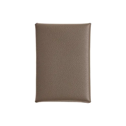 HERMES Calvi Duo Evercolor Leather Card Holder Women's 18 Etoupe Elephant Gray
