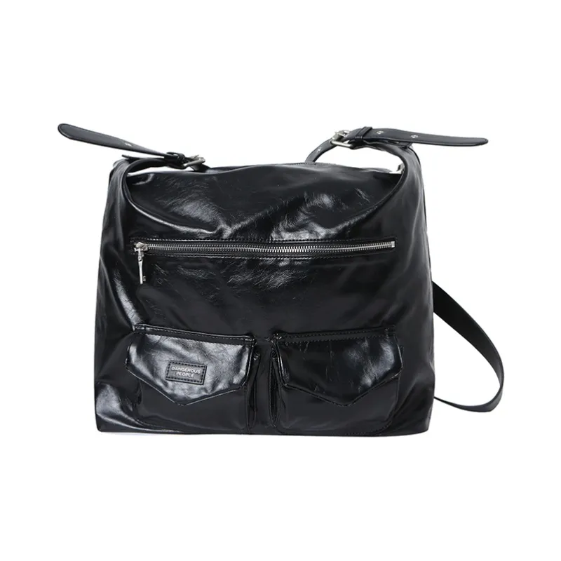 DANGEROUSPEOPLE Artificial Leather Crossbody Bag Regular Unisex Black/Ecru-0