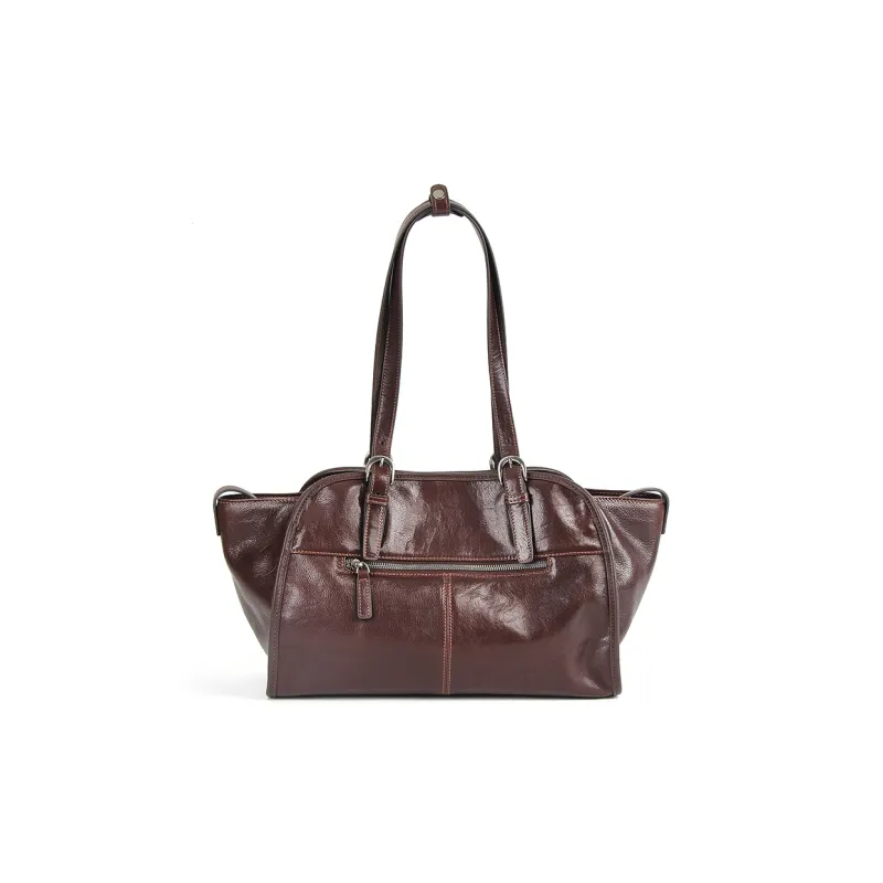 YOCAMU Vegetable Tanned Cow Leather Shoulder Bag Regular Women's Coffee/Black-3