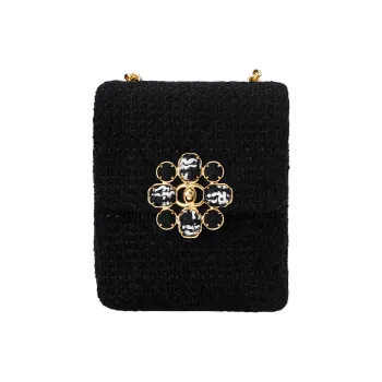 CHANEL Wool Twill Soft Woolen With Gold Metal Flap Bag, Shoulder Bag, Crossbody Bag Women's Black