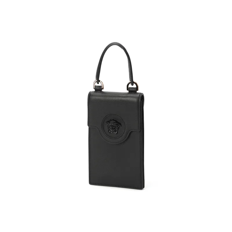 VERSACE La Medusa Leather Portable One Shoulder Crossbody Cell Phone Pouch Regular Women's Black-3