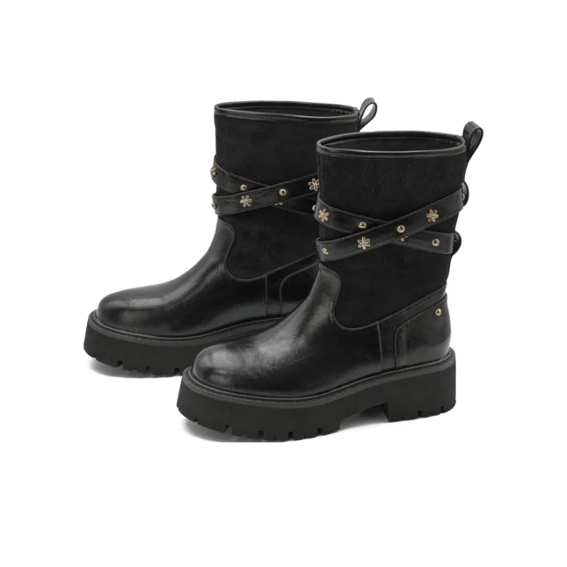 Little Sue Niche Design Suede Commute Western Denim Slimming Knight Boots Trendy Versatile Fashion Ankle Boots Women's-1