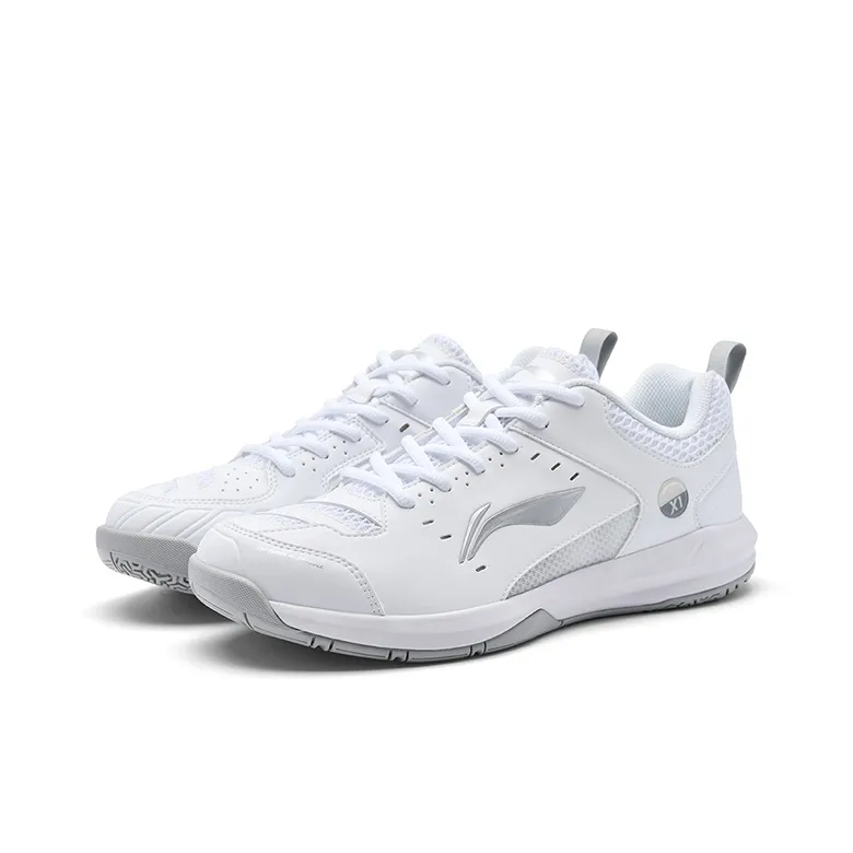 LiNing Feather Slip Resistant Breathable Lightweight Low Top Badminton Shoes Unisex White Silver-2