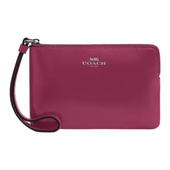 COACH Corner Zip Patent Leather Clutch Small Size Women's Pink