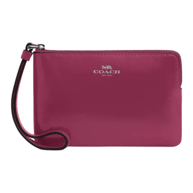 COACH Corner Zip Patent Leather Clutch Small Size Women's Pink-0