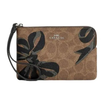 COACH Coated Canvas Clutch Mini Women's Tan & Black