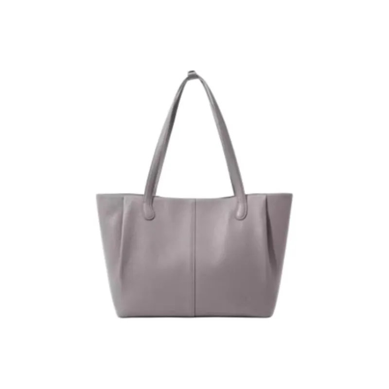 BAMPO Top Grain Cow Leather Tote Bag Shopping Bag Handbag Shoulder Bag Large Size Women's Trench Coat Gray-2