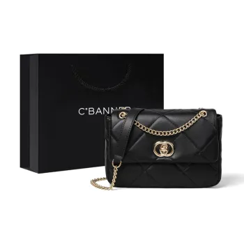 C°BANNER Cow Leather With Synthetic Leather Chain Small Square Bag Shoulder Bag Regular Women's Black/Ecru