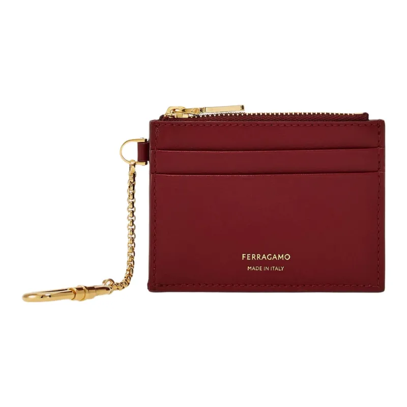 FERRAGAMO Calfskin Card Holder Women's Burgundy Color-0