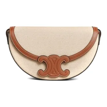 CELINE BesaceTriomphe Fabric Cow Leather Patchwork Crossbody Bag Shoulder Bag Women's Natural/Tan