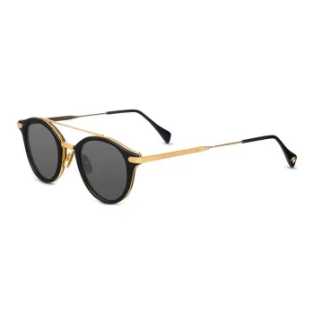 STEFANO RICCI Buffalo Horn Zinc Gold Plated Oval Sunglasses Unisex Black