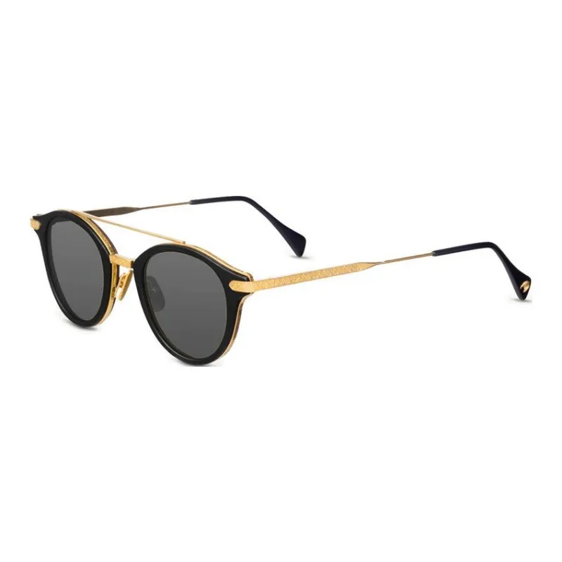 STEFANO RICCI Buffalo Horn Zinc Gold Plated Oval Sunglasses Unisex Black-0