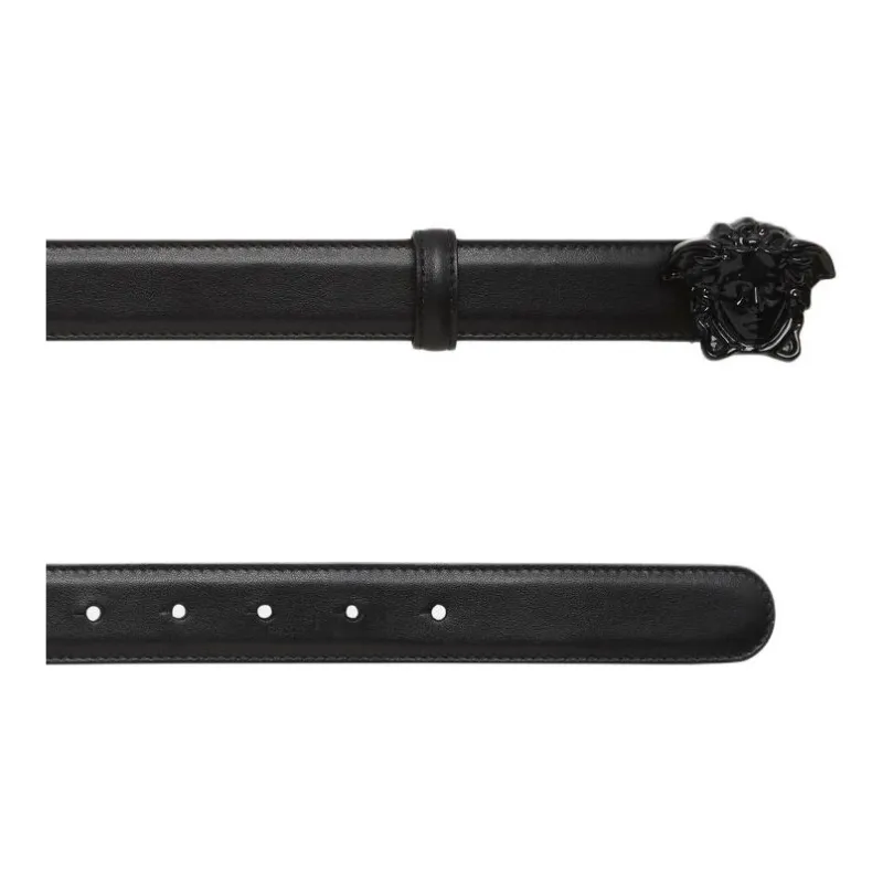 VERSACE Cow Leather Belts Women's Black Width 3CM-1