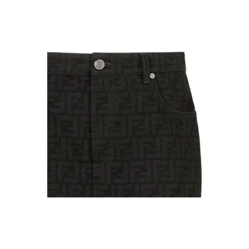 FENDI Logo Detailed Denim Mini Skirt-4