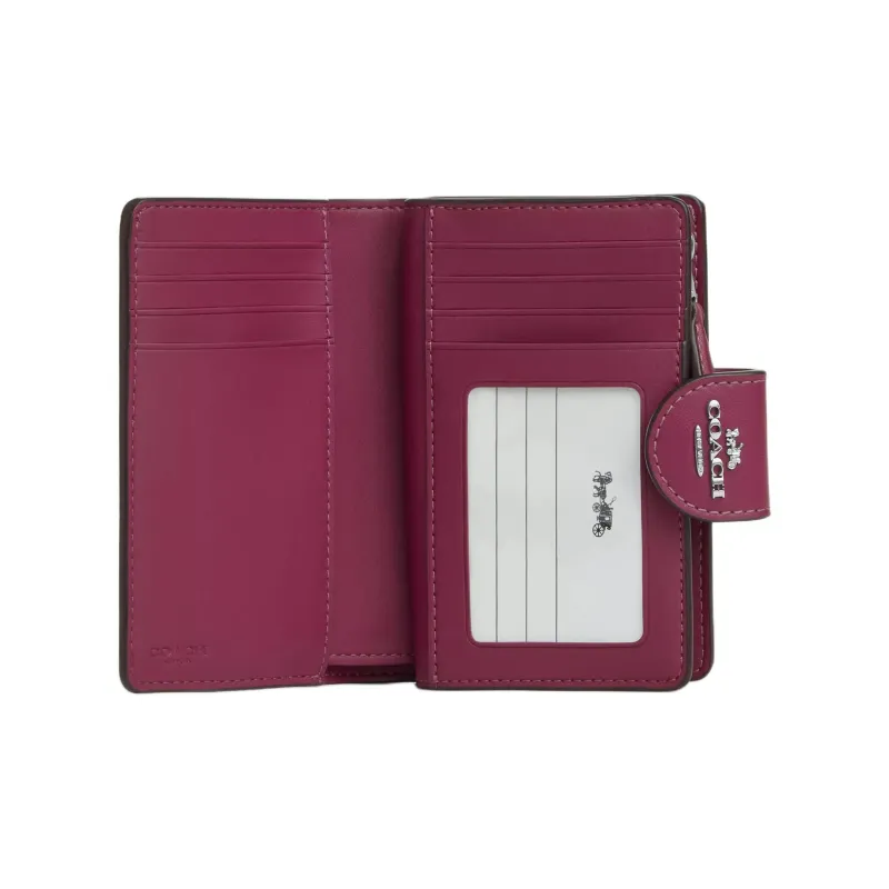 COACH Coated Canvas Wallet Medium Size Women's Silver & Tan & Pink Multicolor-1