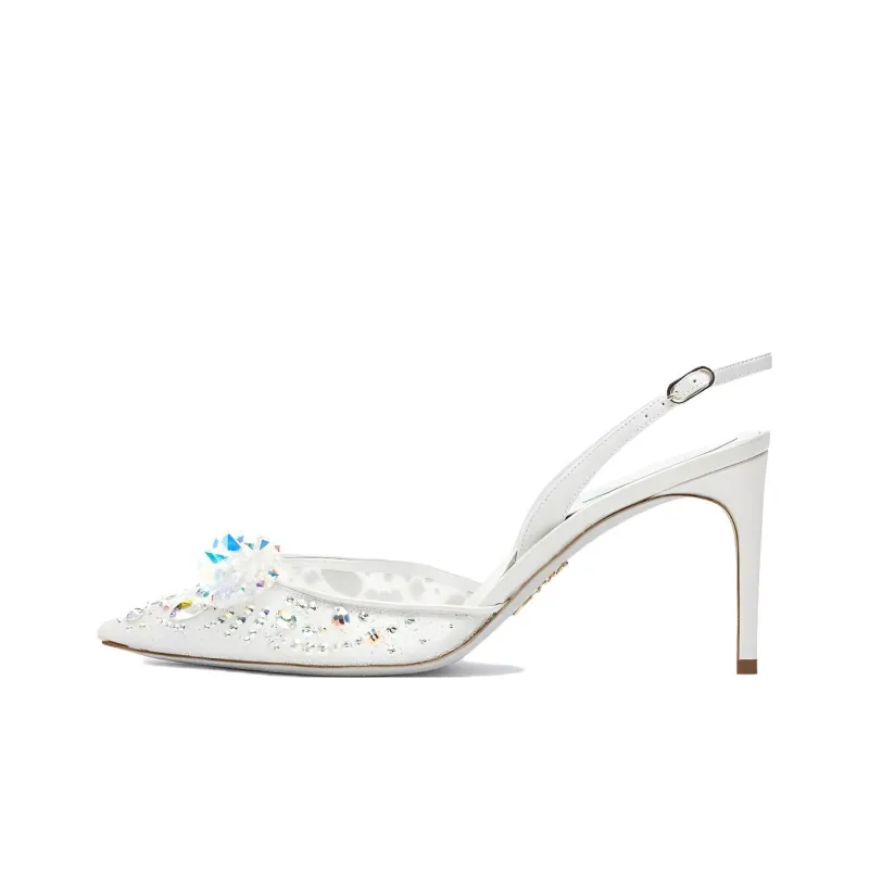 RENE CAOVILLA Cinderella Slim Heel High Heels 8cm Women's White-0