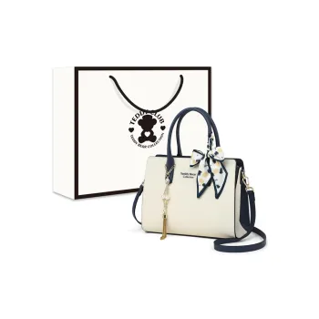 Teddy Bear Collection TeddyClub Series Cow Leather With Synthetic Leather Handbag Women's Ecru