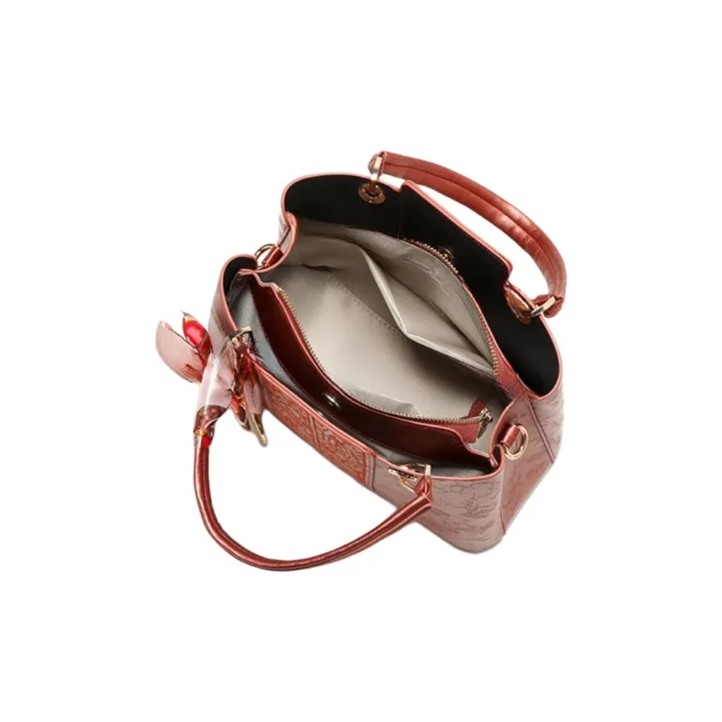 PAYOT Microfiber Synthetic Leather Shoulder Bag, Crossbody Bag, Handbag Regular Women's Chinese Style Red-5