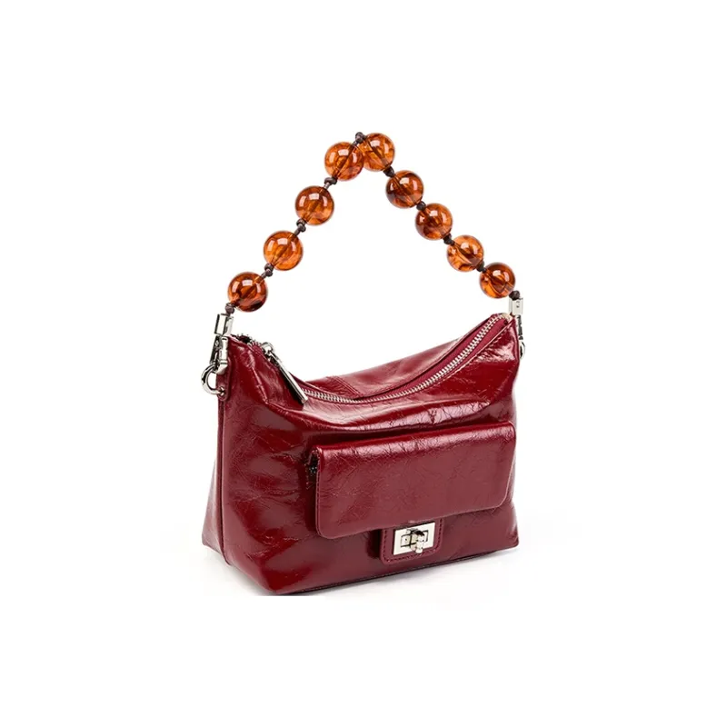 Carnival Keep Cow Leather Handbag Crossbody Bag Shoulder Bag Regular Women's Black/Burgundy-7