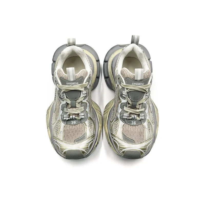 Hong Kong Meng Height Increasing Abrasion Resistant Slip Resistant Low Top Chunky Sneakers Unisex Champagne Distressed-4
